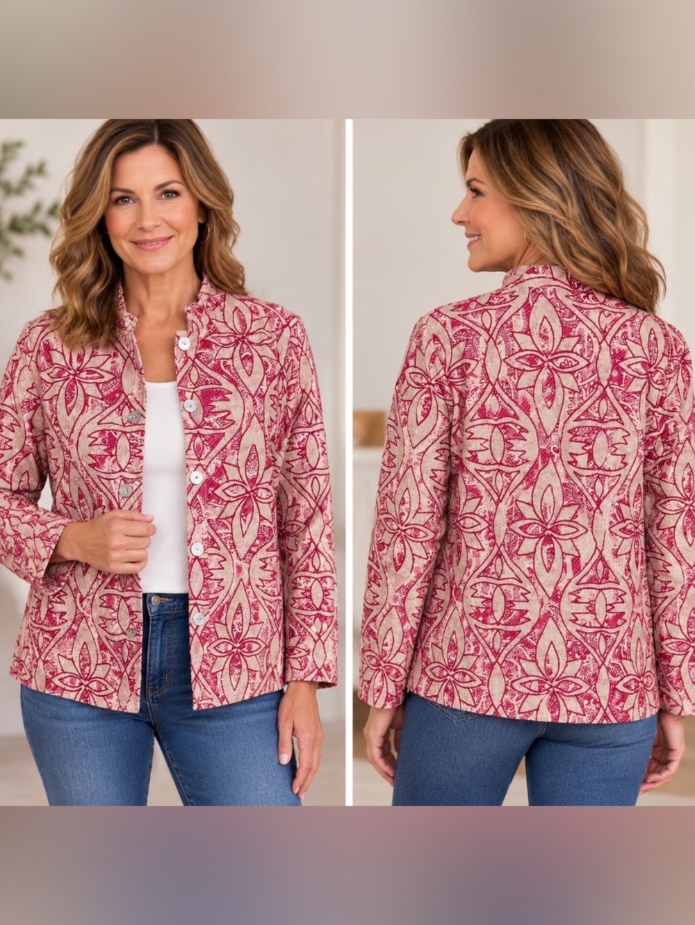 Coldwater Creek Size M Jacket Blazer light coat Brick red tan open weave Cotton